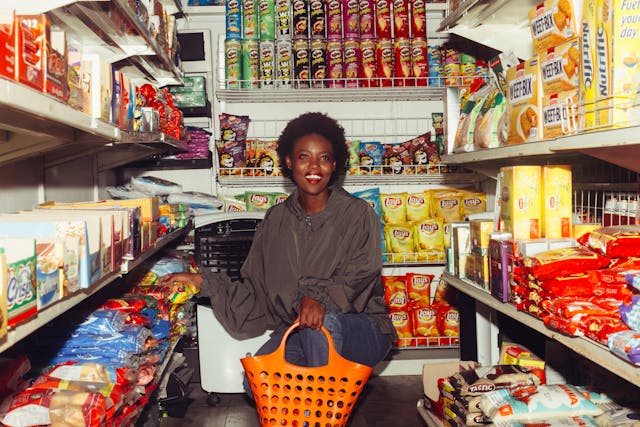 A woman in a supermarket surrounded by crisps and boxes of cereal (Photo: Retha Ferguson)